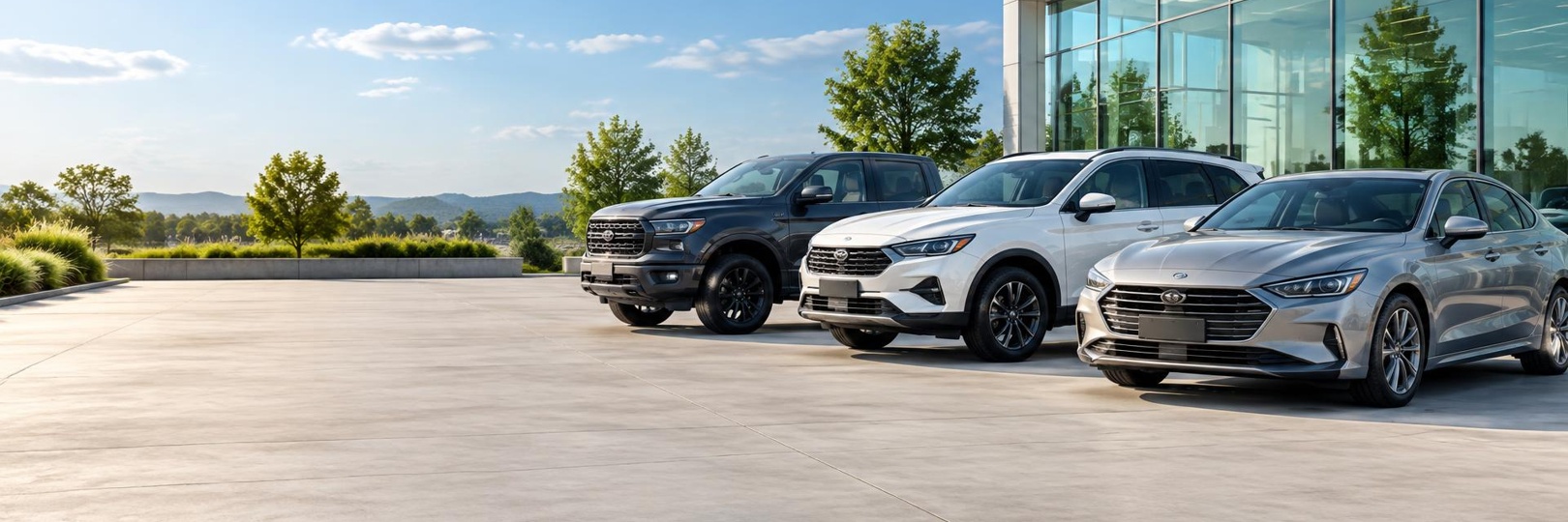 Cars parked outside a dealership in daylight